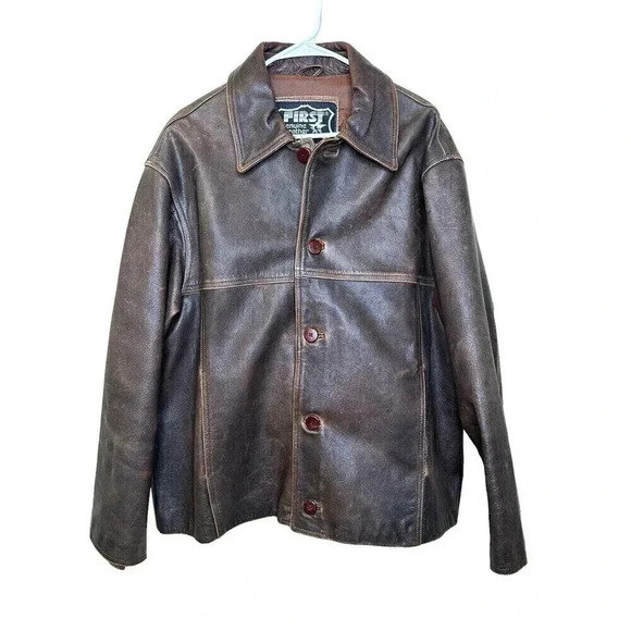 FIRST GENUINE LEATHER MEN’S JACKET SIZE XL Brown - Picture 1 of 14